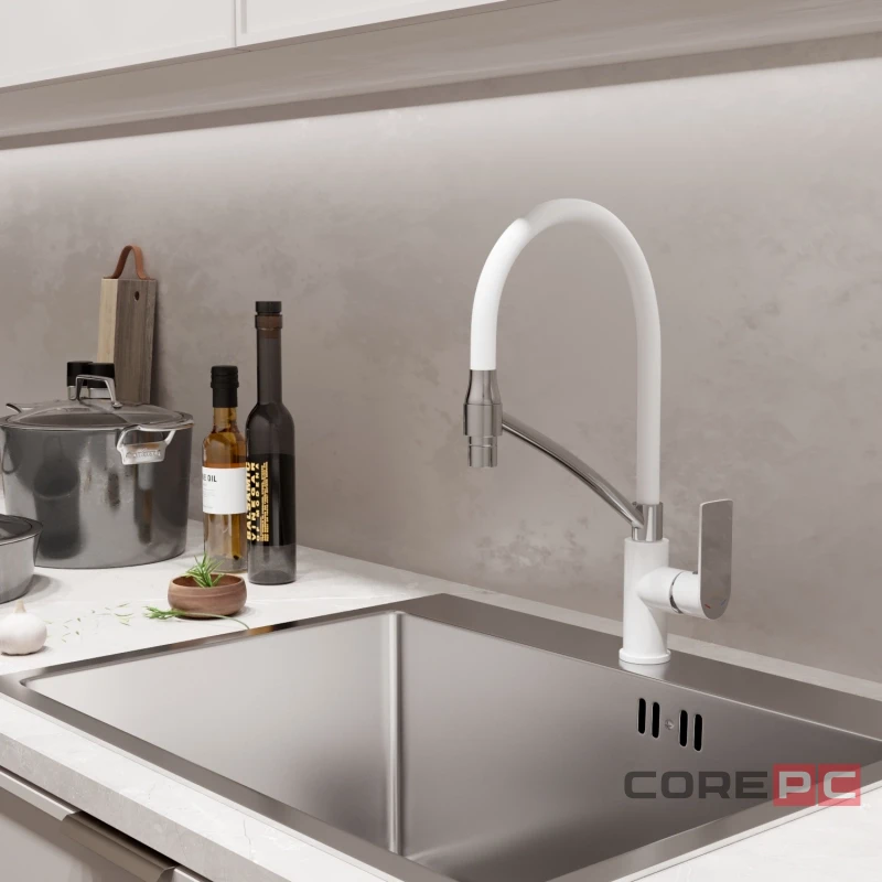 Смеситель для кухни MIXLINE МЛ33-108, рычажное управление, цвет хром/белый