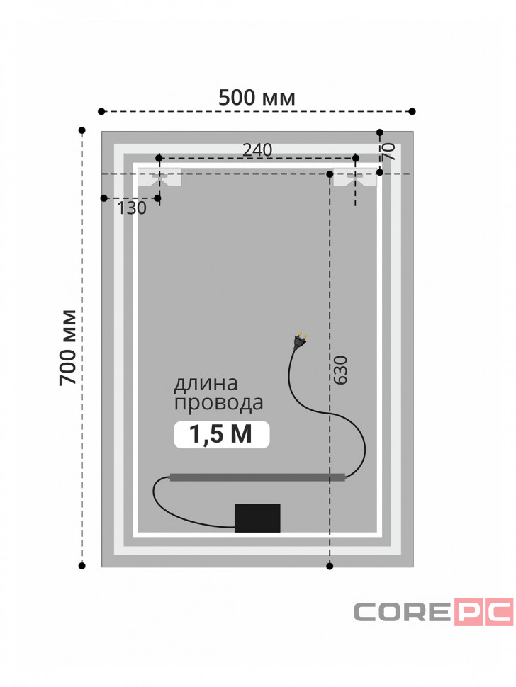 Зеркало MIXLINE Рефлекс ЭКОНОМ 600х800 (ШВ) сенсорный выкл, светодиодная подсветка, без короба