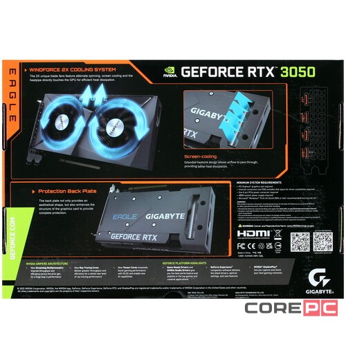 Видеокарта Gigabyte (GV-N3050EAGLE OC-8GD) GeForce RTX 3050 8GB EAGLE OC
