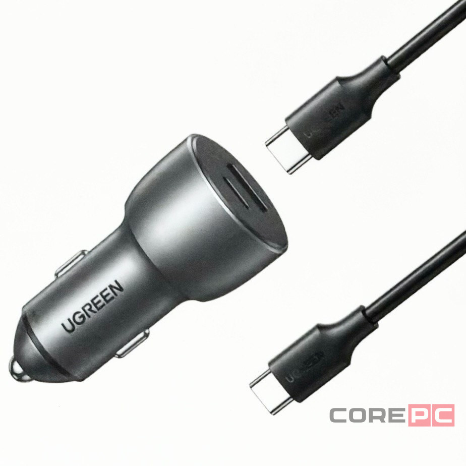 Автомобильное заряд. устр. Ugreen CD213 с шнуром Type-C на Type-C 1USB/1C 60W серое