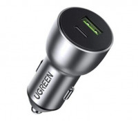 Автомобильное заряд. устр. Ugreen CD213 с шнуром Type-C на Type-C 1USB/1C 60W серое