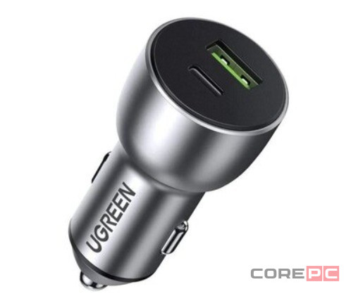 Автомобильное заряд. устр. Ugreen CD213 с шнуром Type-C на Type-C 1USB/1C 60W серое