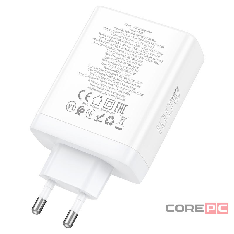 Сетевое зар. устр. Hoco N31 GaN 1USB/3USB-С 100W белое