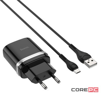Сетевое зар. устр. Hoco C12Q с шнуром Micro 1USB QC3.0 2.4A черное