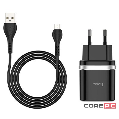 Сетевое зар. устр. Hoco C12Q с шнуром Micro 1USB QC3.0 2.4A черное