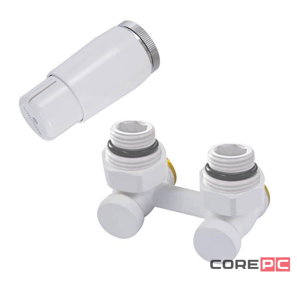 Комплект узла нижнего подкл SCHLOSSER угловой STANDARD 3/4quot; (белый) с термоголовкой М30х1,5, ниппеля 1/2quot;Х3/4quot;