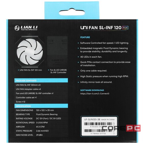 Комплект вентиляторов для корпуса Lian Li UNI FAN SL-INF 120 ARGB Black (G99.12SLIN3B.R0)