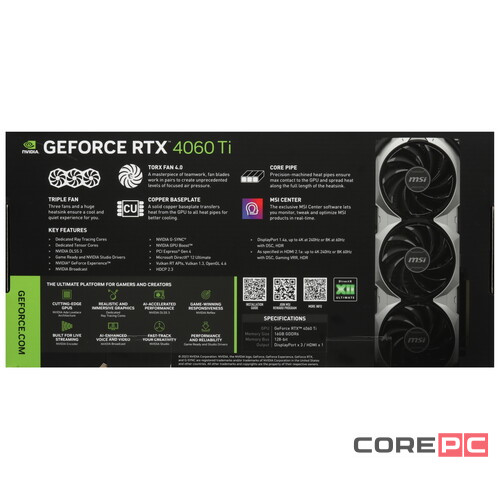 Видеокарта MSI (RTX 4060 Ti VENTUS 3X 16G) GeForce RTX 4060 Ti 16GB VENTUS 3X