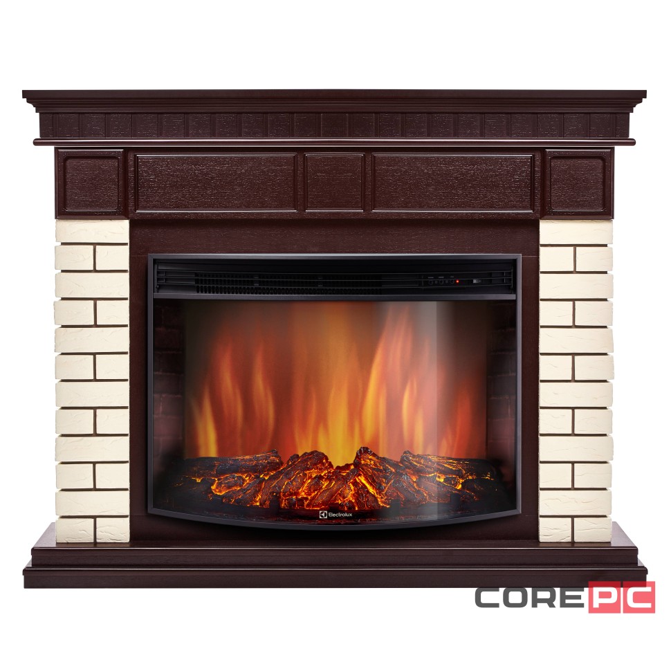 Каминокомплект: Очаг Electrolux EFP/P-2720RLS, портал Bricks 25 камень бежевый, шпон темный дуб