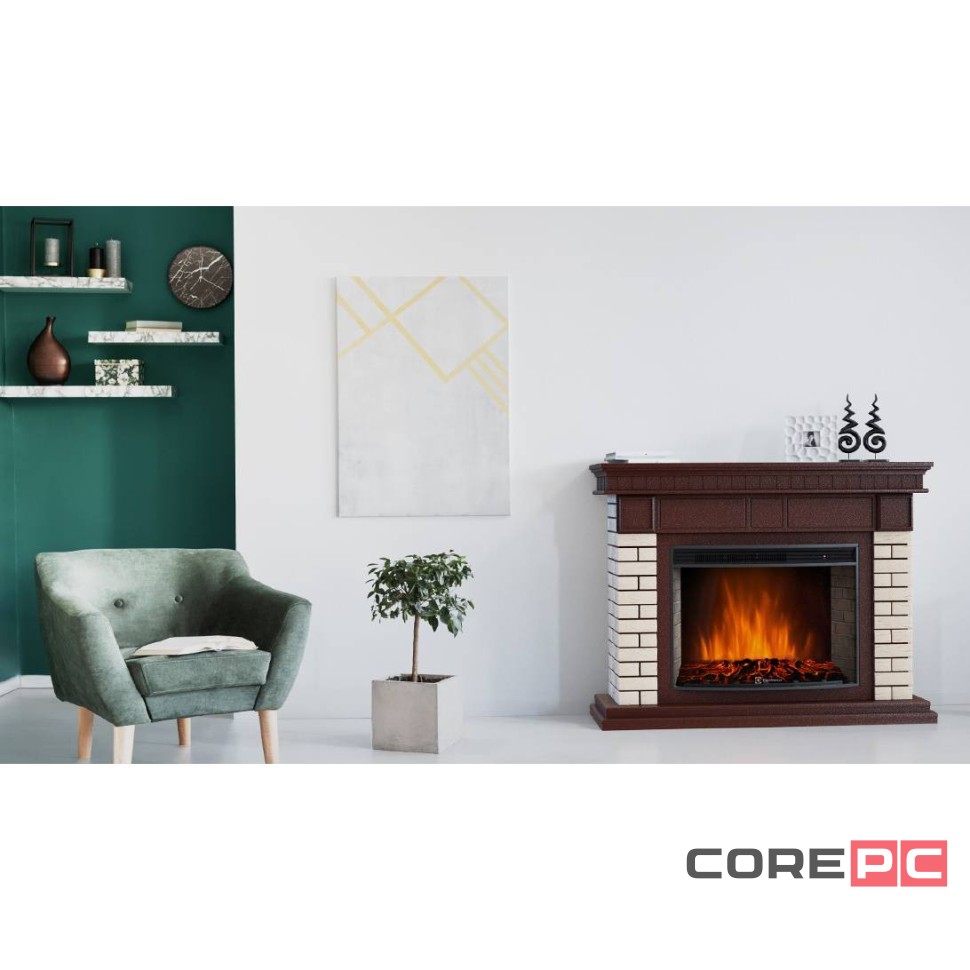 Каминокомплект: Очаг Electrolux EFP/P-2720RLS, портал Bricks 25 камень бежевый, шпон темный дуб