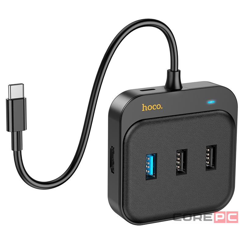Кабель-переходник Hoco HB37 Type-C на HDMI/USB3.0/USB2.0/RJ45/USB-C 0.2м черный