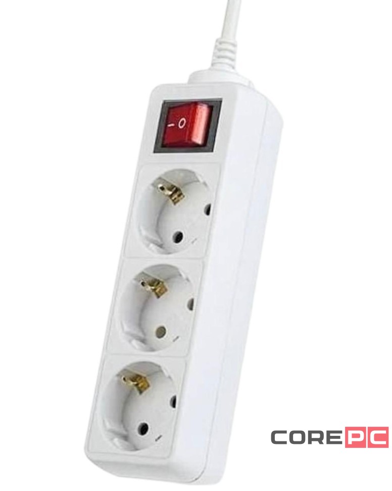 Perfeo сетевой удлинитель с кнопкой POWERMATE, 3,0м, 3 розетки, белый(PF-PM-3/3,0-W)
