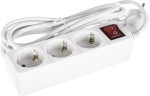 Perfeo сетевой удлинитель с кнопкой POWERMATE, 3,0м, 3 розетки, белый(PF-PM-3/3,0-W)