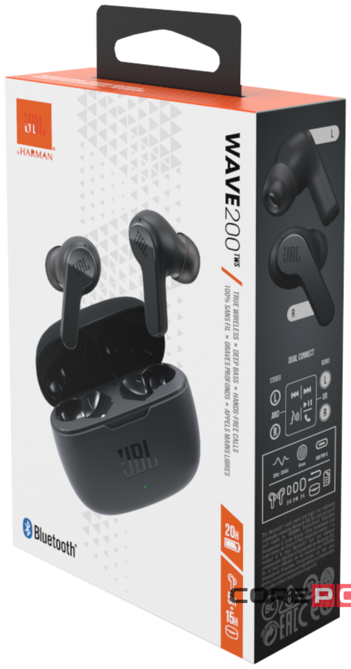 Беспроводные наушники TWS JBL Wave 200 BT5.0/48mAh (500mAh)/5ч/USB-C черные