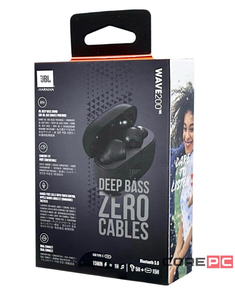 Беспроводные наушники TWS JBL Wave 200 BT5.0/48mAh (500mAh)/5ч/USB-C черные