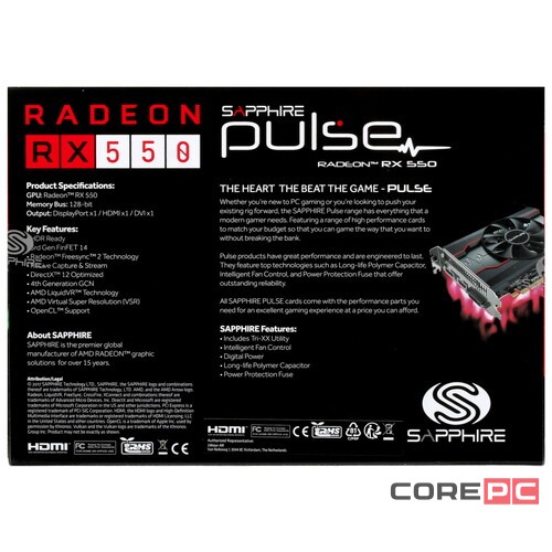 Видеокарта Sapphire (11268-01-20G) Radeon RX 550 4GB PULSE RADEON