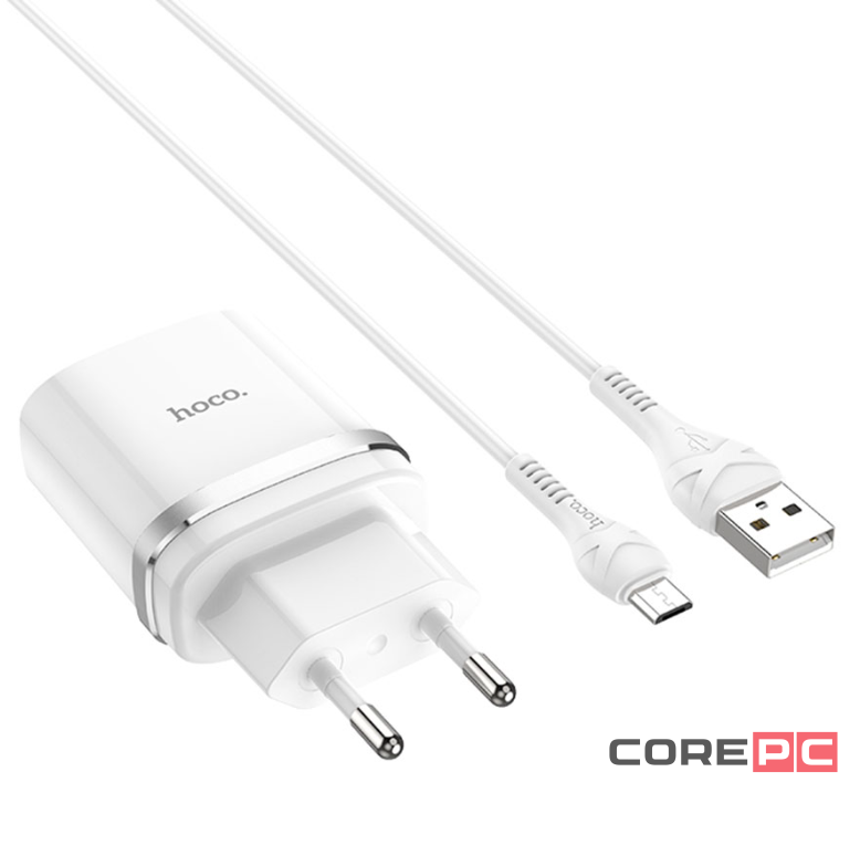 Сетевое зар. устр. Hoco C12Q с шнуром Micro 1USB QC3.0 2.4A белое