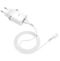 Сетевое зар. устр. Hoco C12Q с шнуром Micro 1USB QC3.0 2.4A белое