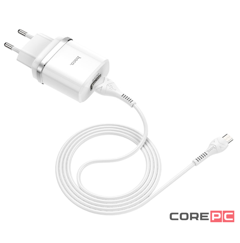 Сетевое зар. устр. Hoco C12Q с шнуром Micro 1USB QC3.0 2.4A белое