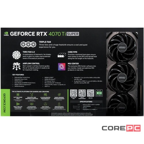 Видеокарта MSI (RTX 4070 Ti SUPER 16G SHADOW 3X OC) GeForce RTX 4070 Ti SUPER 16GB SHADOW 3X OC