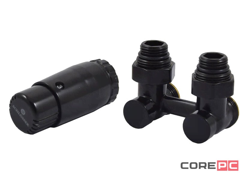 Комплект узла нижнего подкл SCHLOSSER угловой STANDARD 3/4quot; (Ral 9005) с термогол. М30х1,5, ниппеля 1/2quot;Х3/4quot;