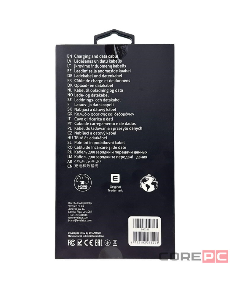 Usb Кабель-зарядка Type-C на Lightning Evelatus 60W 1.2м в тканевой оплетке черный