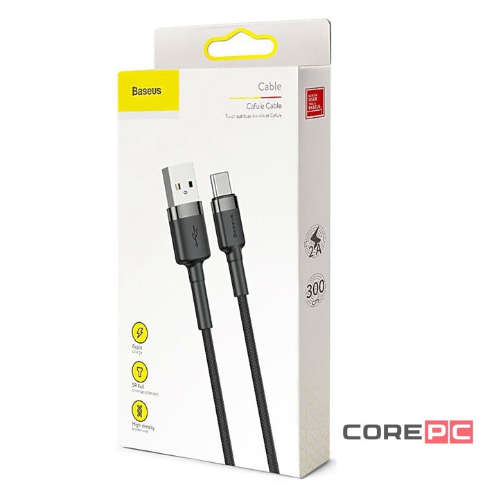 Usb Кабель-зарядка Type-C Baseus Cafule 3м (CATKLF-UG1) 2A черный
