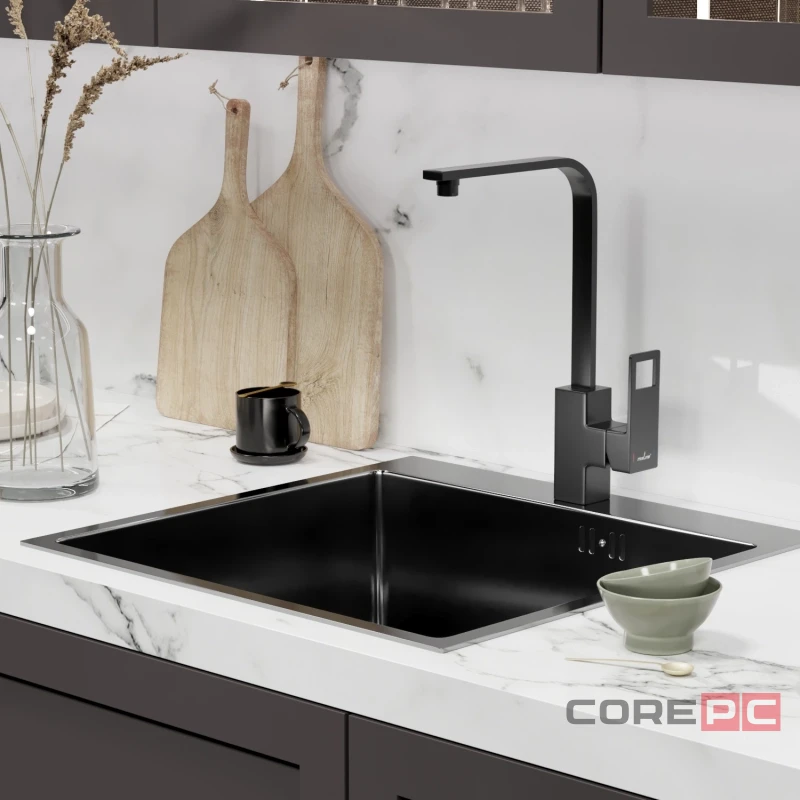 Смеситель для кухни MIXLINE МЛ34-032/ML34-032, рычажное управление, цвет черный