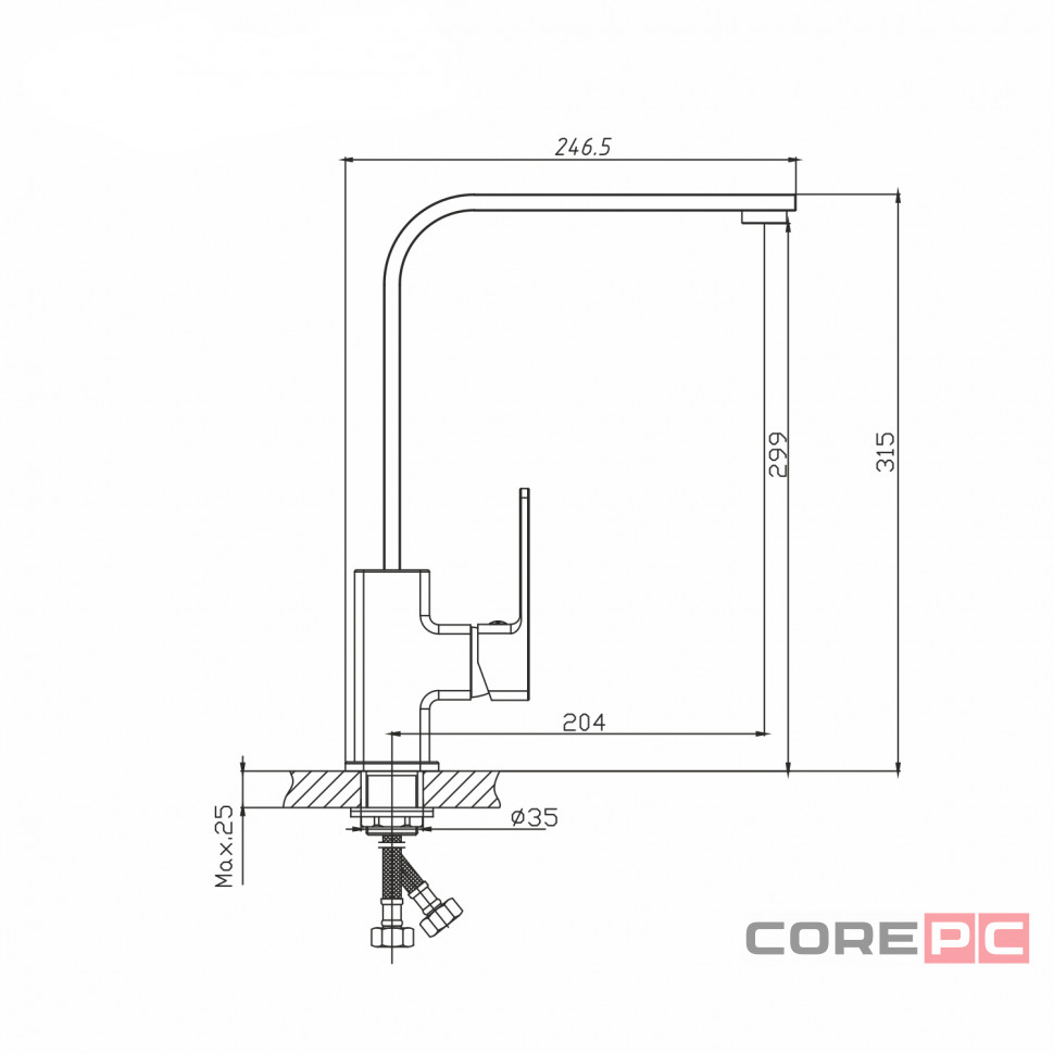 Смеситель для кухни MIXLINE МЛ34-032/ML34-032, рычажное управление, цвет черный
