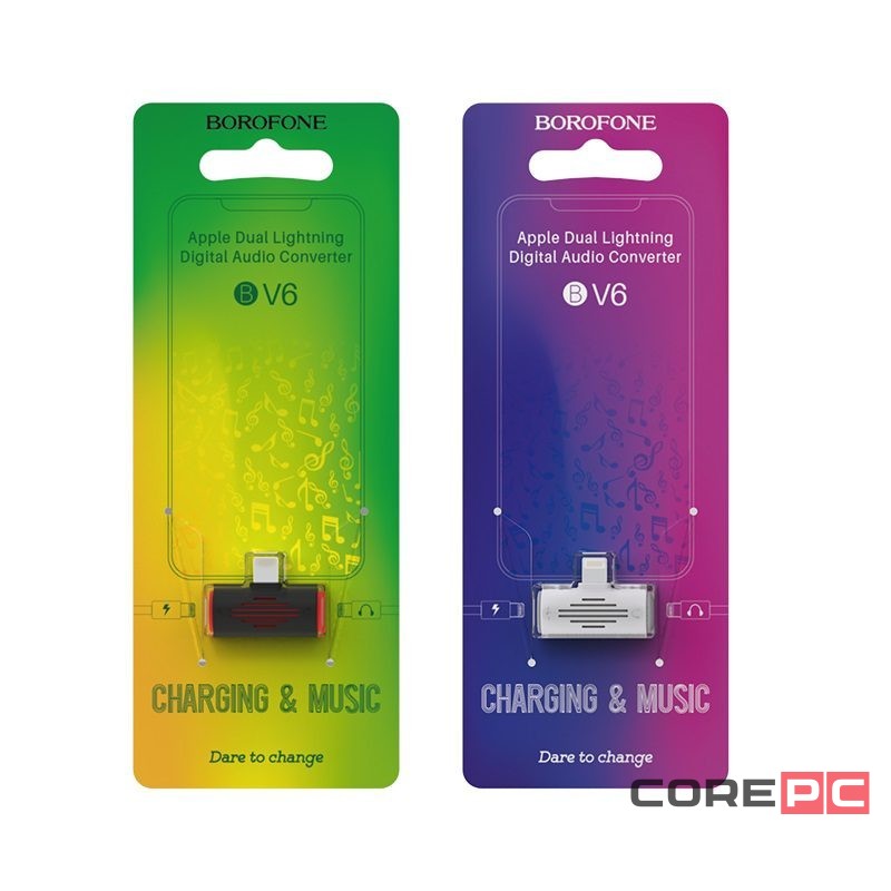 Переходник Borofone BV6 Lightning (папа) на 2 Lightning (мама) аудио/зарядка черный