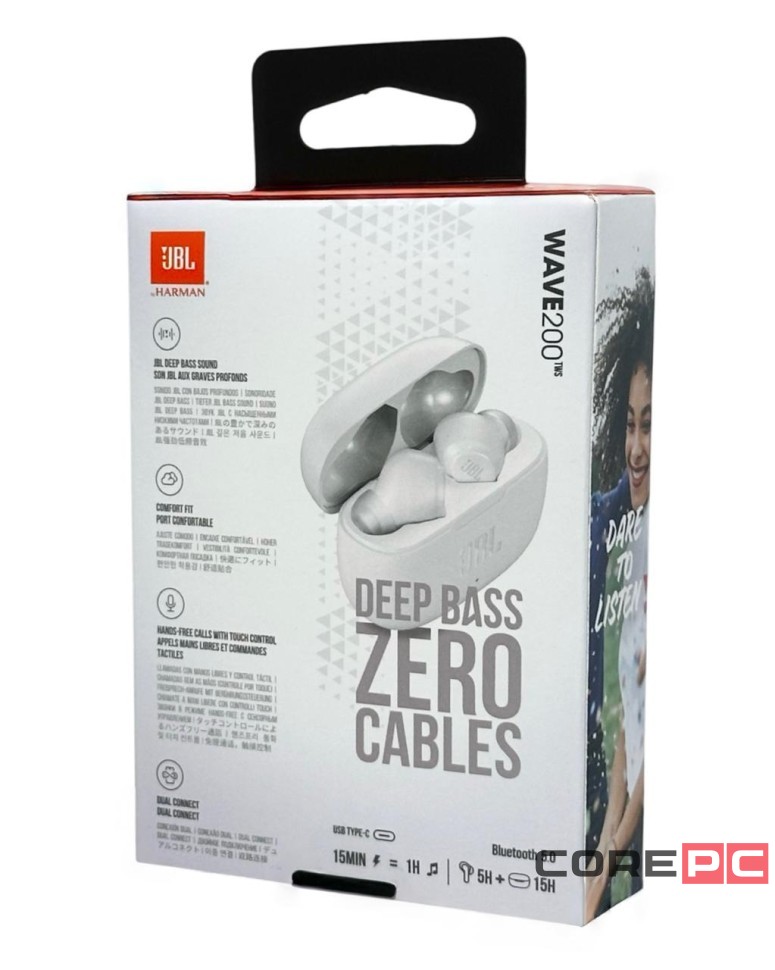 Беспроводные наушники TWS JBL Wave 200 BT5.0/48mAh (500mAh)/5ч/USB-C белая
