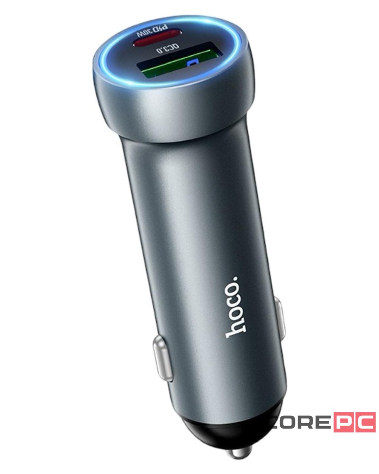 Автомобильное заряд. устр. Hoco Z54A 1USB/1C 18W/30W серый