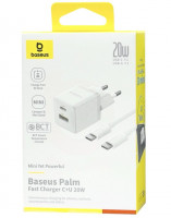 Сетевое зар. устр. Baseus Palm Fast Charger 1USB/1C 20W кабель Т-С на Т-С(P10111608213-01) белое