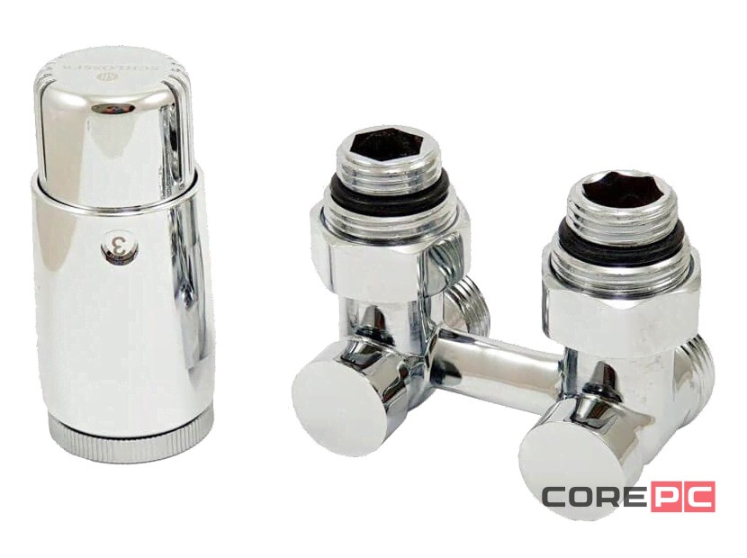 Комплект узла нижнего подкл SCHLOSSER угловой STANDARD 3/4quot; (хром) с термоголовкой М30х1,5, ниппеля 1/2quot;Х3/4quot;