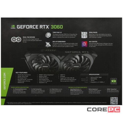 Видеокарта MSI (RTX 3060 VENTUS 2X 8G OC) GeForce RTX 3060 8Gb VENTUS 2X OC