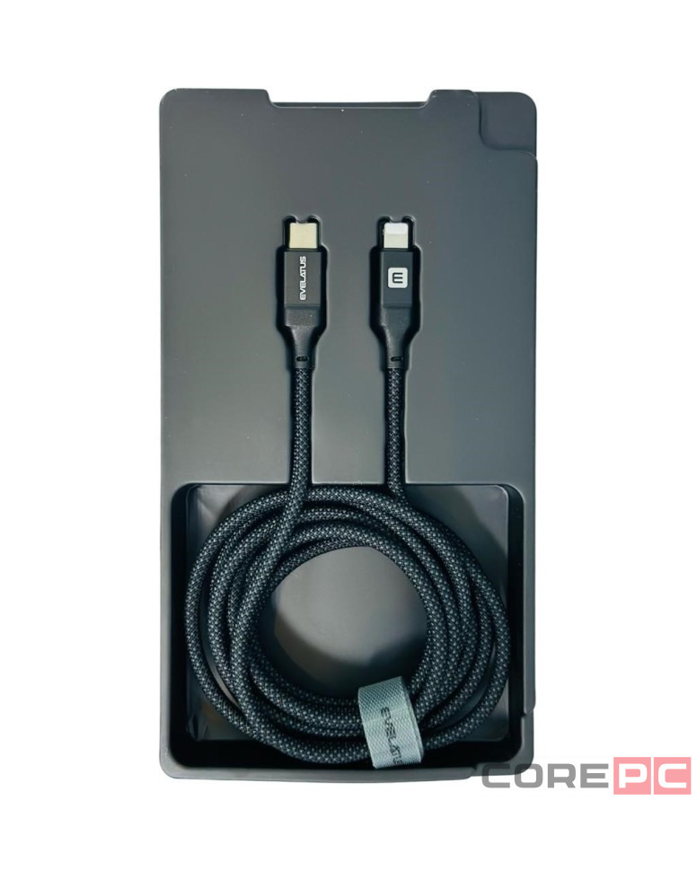 Usb Кабель-зарядка Type-C на Lightning Evelatus 60W 2м в тканевой оплетке черный