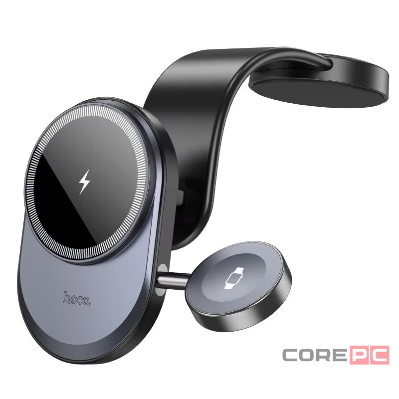 Держатель в автомобиль на торпеду 2в1 Hoco HW28 с беспроводной зарядкой для телефона и часов чёрный