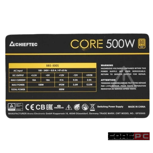 Блок питания Chieftec 500W CORE (BBS-500S-Bulk) OEM