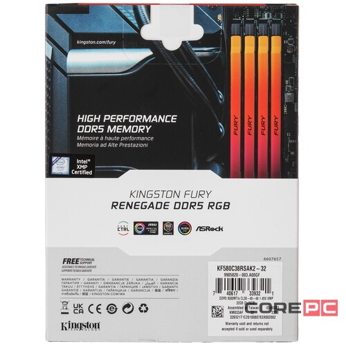 Оперативная память 32 Gb 8000 MHz Kingston FURY Renegade RGB XMP Silver/Black (KF580C38RSAK2-32)