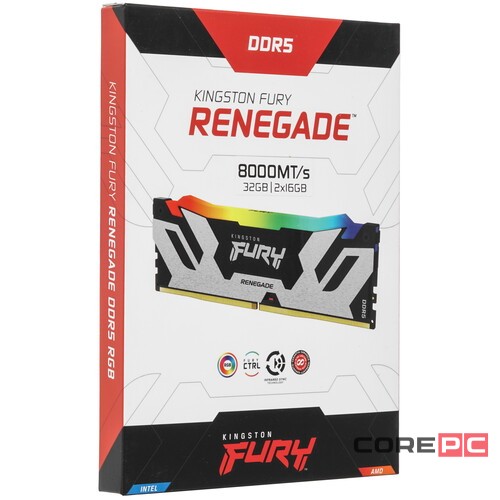 Оперативная память 32 Gb 8000 MHz Kingston FURY Renegade RGB XMP Silver/Black (KF580C38RSAK2-32)