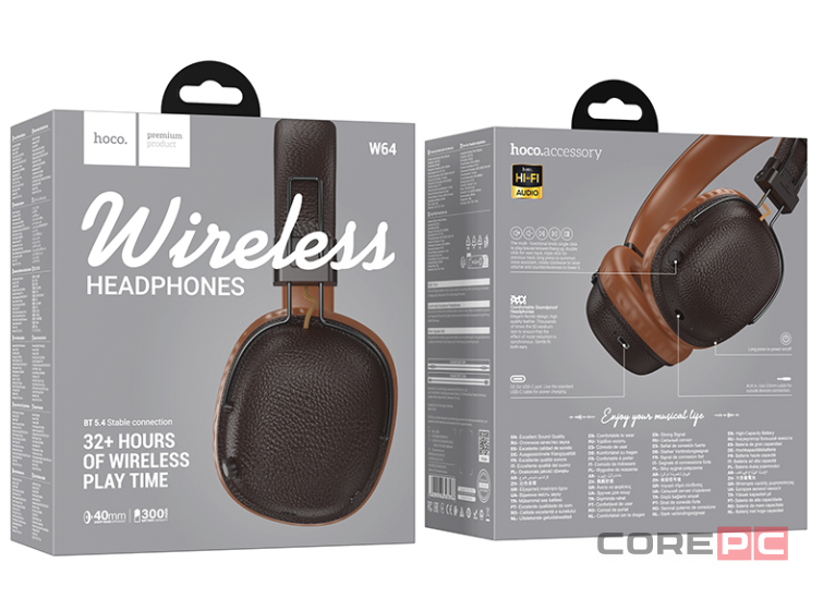 Стереонаушники Bluetooth полноразмерные Hoco W64 коричневые