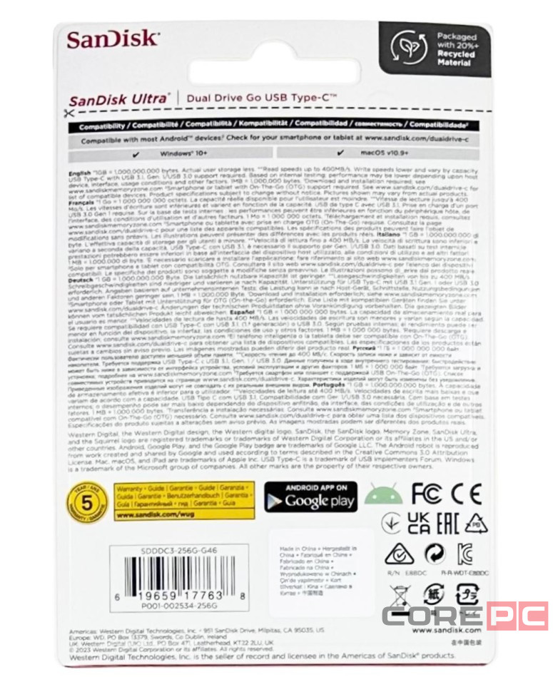3.1 USB флеш накопитель SanDisk 256GB Ultra Dual Drive Type-c (SDDDC3-256G-G46) черный