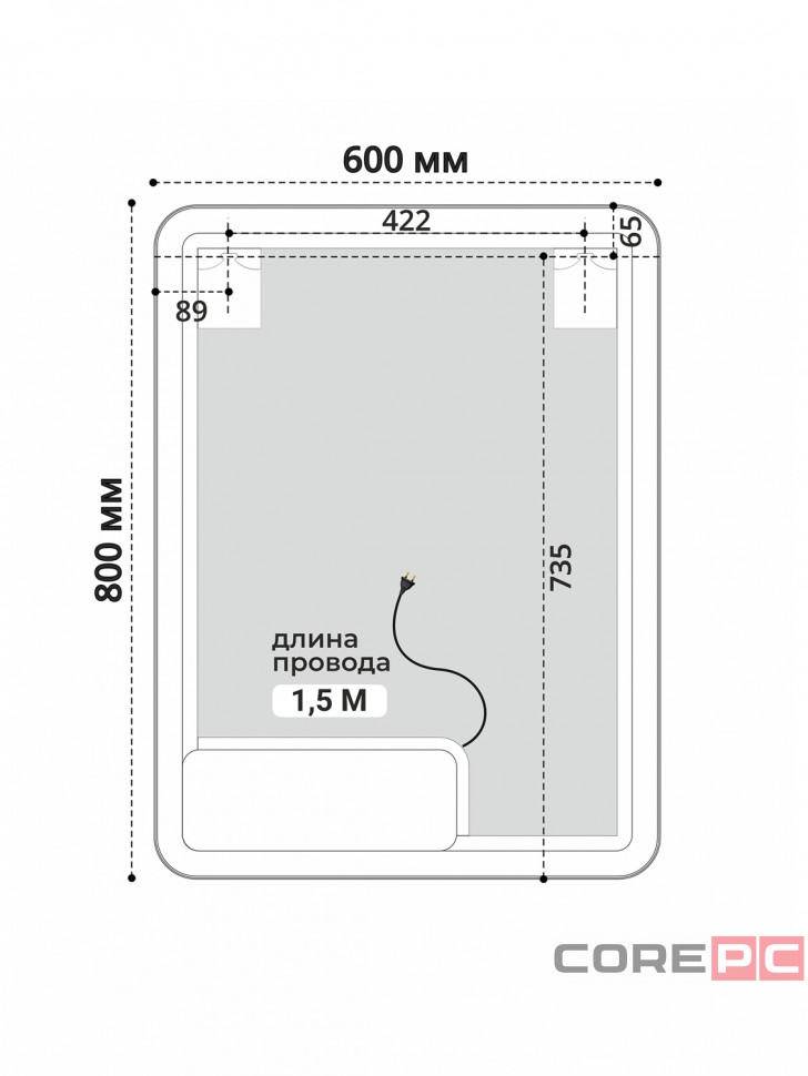 Зеркало MIXLINE Аврора-Лайт-2 600х800 (ШВ) сенсор,светодиод. подсветка + подогрев,мини короб