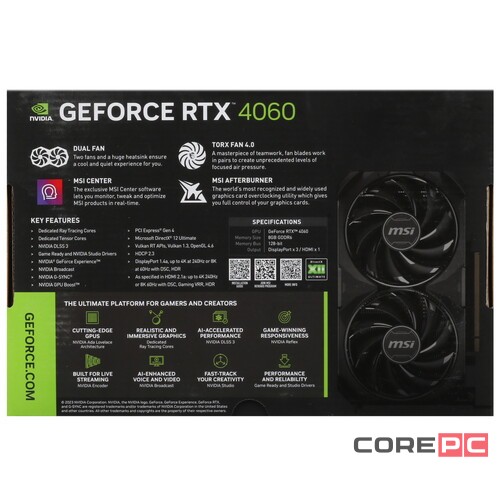Видеокарта MSI (RTX 4060 VENTUS 2X BLACK) GeForce RTX 4060 8GB VENTUS 2X Black
