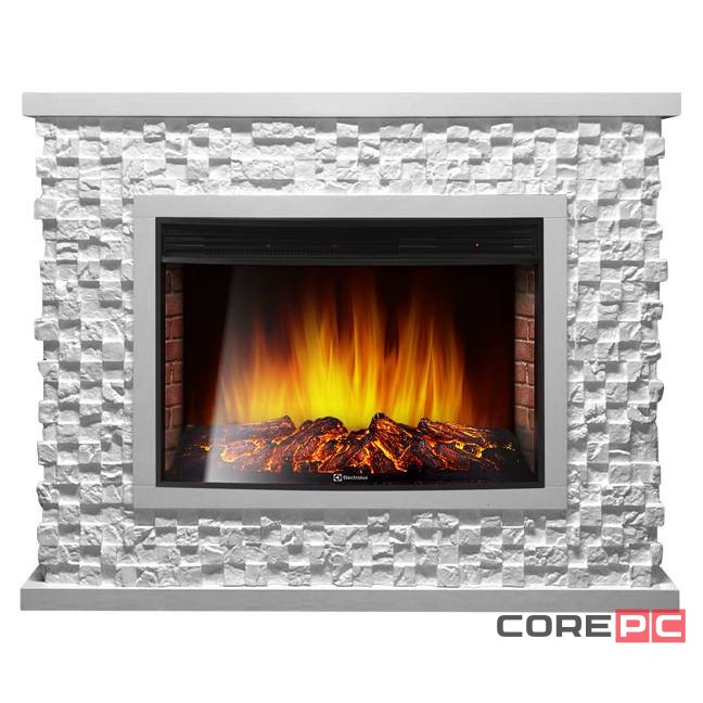 Каминокомплект: Очаг Electrolux EFP/P-3320RLS с порталом Quadro 30 камень песчаник античный бел