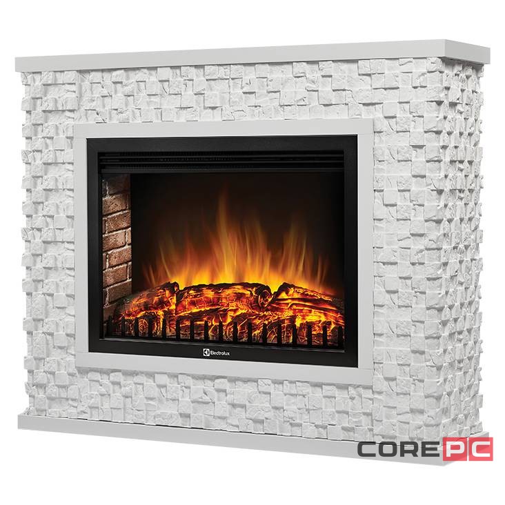 Каминокомплект: Очаг Electrolux EFP/P-3320RLS с порталом Quadro 30 камень песчаник античный бел