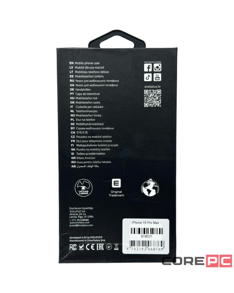 Накладка для i-Phone 15 Pro Max Evelatus Magsafe прозрачный