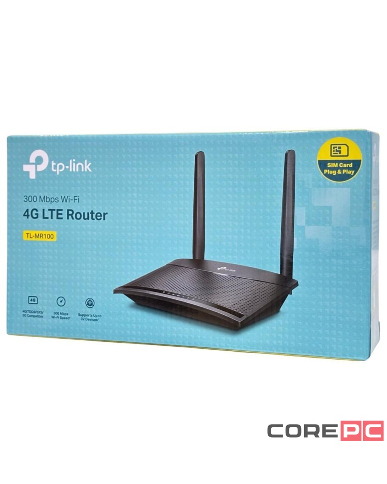 Wi-Fi роутер Tp-Link TL-MR100 N300 10/100BASE-TX/4G cat.4 черный