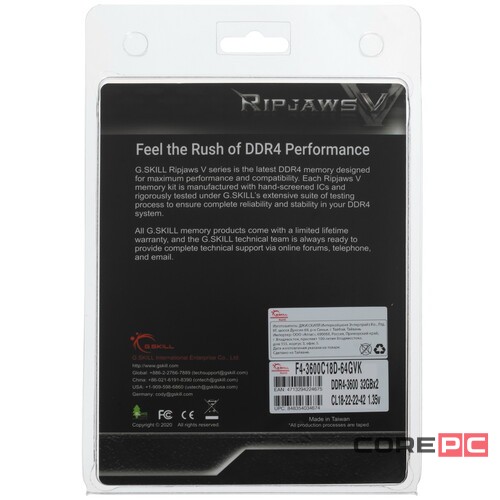 Оперативная память 64 Gb 3600 MHz G.Skill RIPJAWS V Black (F4-3600C18D-64GVK)