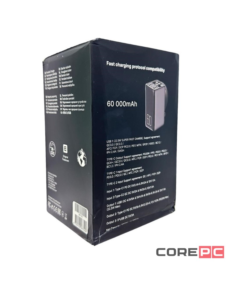 Powerbank Evelatus 60000mAh 6USB/2C 22.5W/20W черный